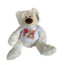 Plüss pihe-puha fehér maci, személyre szabható pólóban